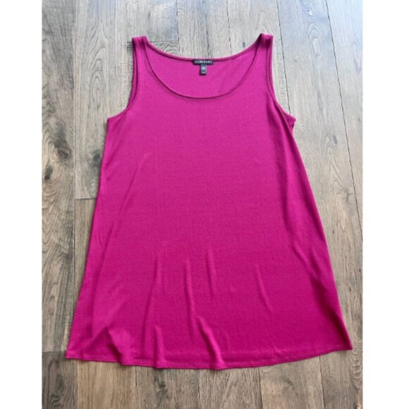 Eileen Fisher 100% Silk Sleeveless Tunic Blouse Size M Cranberry Pink Red - Picture 1 of 7